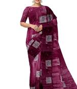 Wine purple printed & embroidered organza silk designer saree