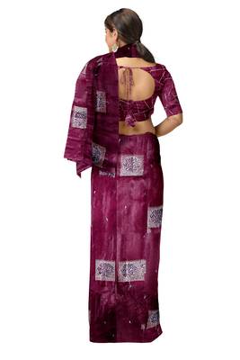 Wine purple printed & embroidered organza silk designer saree 3