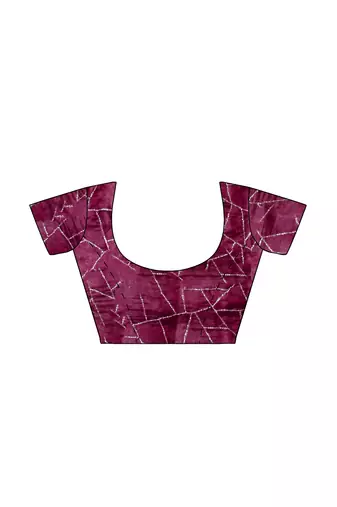 Wine purple printed & embroidered organza silk designer saree