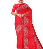 Bright red embroidered organza silk designer saree