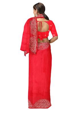 Bright red embroidered organza silk designer saree 3