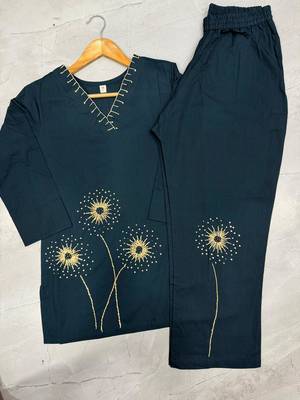 Blue colour pure cotton kantha work co-ord set 2