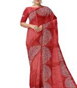 Brick red embroidered organza silk designer saree