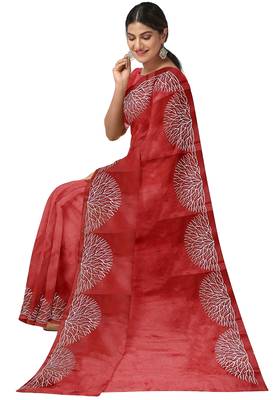 Brick red embroidered organza silk designer saree 3
