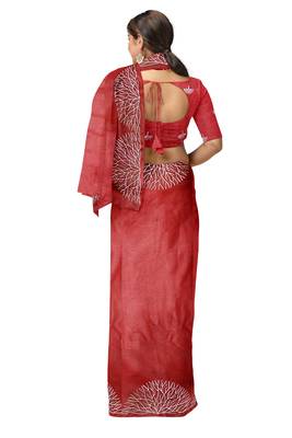 Brick red embroidered organza silk designer saree 5
