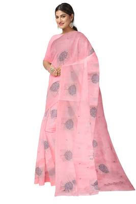 Baby pink tree motif organza silk designer saree 2