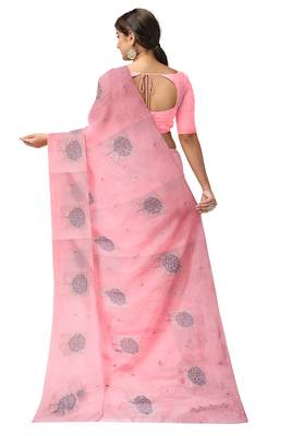 Baby pink tree motif organza silk designer saree 3
