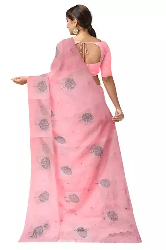 Baby pink tree motif organza silk designer saree