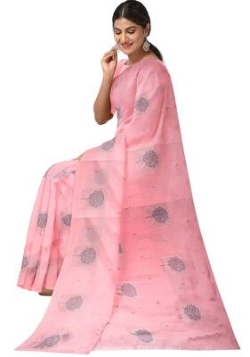 Baby pink tree motif organza silk designer saree 4