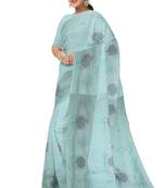 Mint blue tree motif organza silk designer saree
