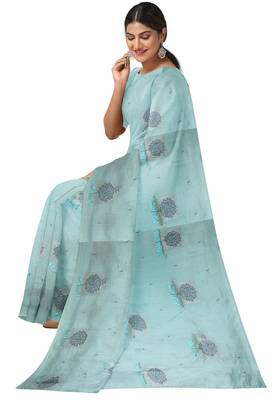 Mint blue tree motif organza silk designer saree 2