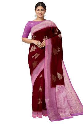 Maroon & lavender woven designer saree 1