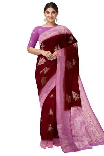 Maroon & lavender woven designer saree
