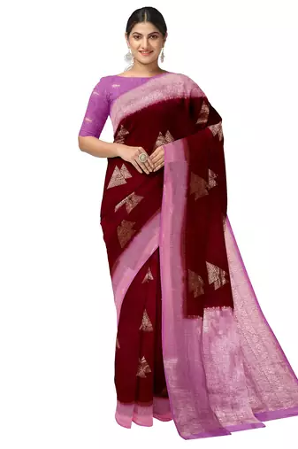 Maroon & lavender woven designer saree