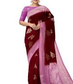 Maroon & lavender woven designer saree