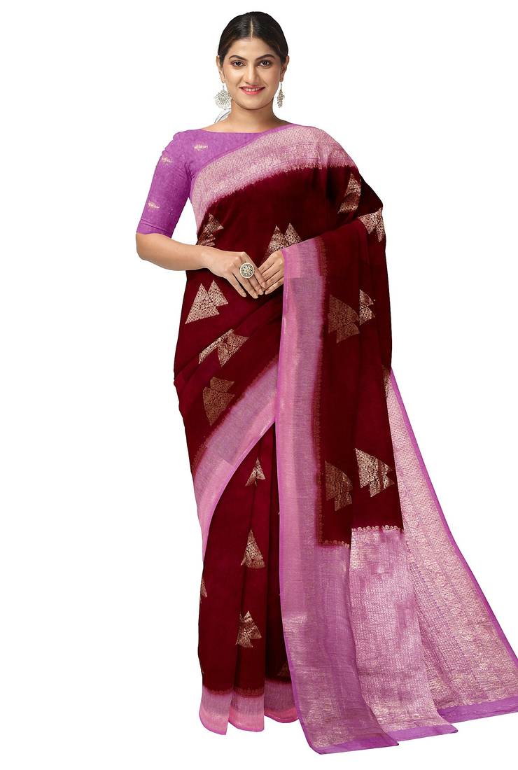Maroon & lavender woven designer saree