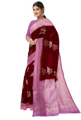 Maroon & lavender woven designer saree 2
