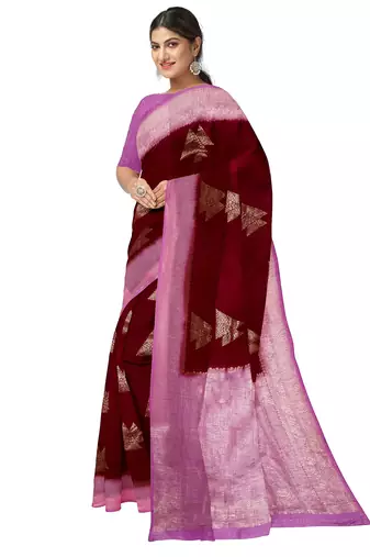 Maroon & lavender woven designer saree