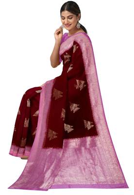 Maroon & lavender woven designer saree 3