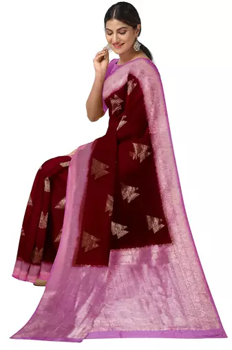Maroon & lavender woven designer saree