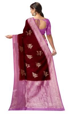 Maroon & lavender woven designer saree 4