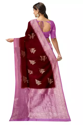 Maroon & lavender woven designer saree