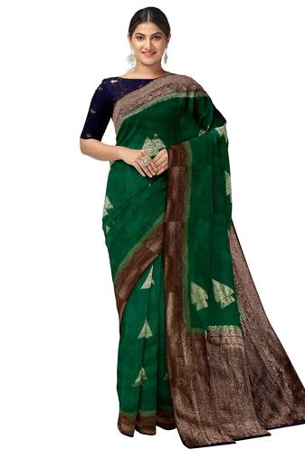 Emerald green zari woven designer saree