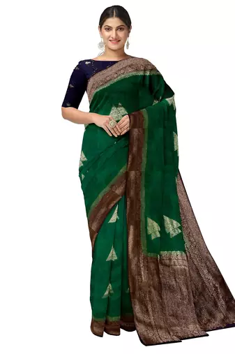 Emerald green zari woven designer saree