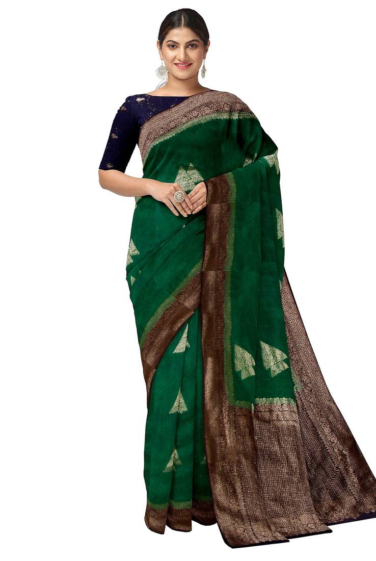 Emerald green zari woven designer saree
