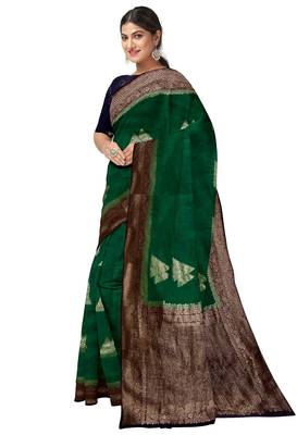 Emerald green zari woven designer saree 2