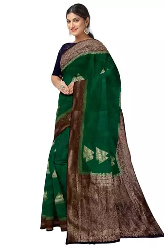 Emerald green zari woven designer saree