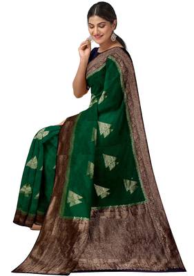 Emerald green zari woven designer saree 3