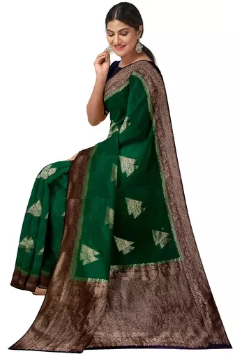 Emerald green zari woven designer saree
