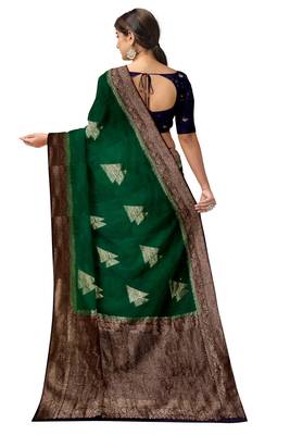 Emerald green zari woven designer saree 4