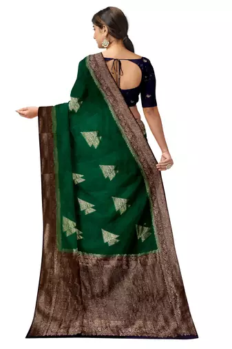 Emerald green zari woven designer saree