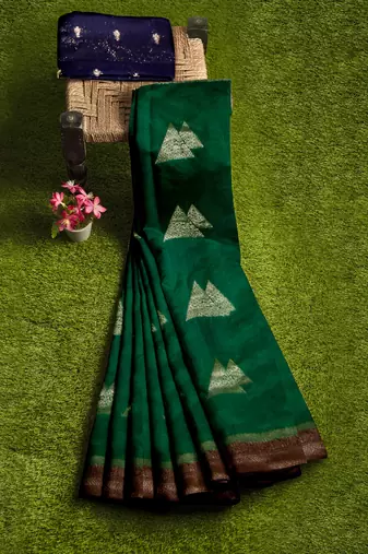 Emerald green zari woven designer saree