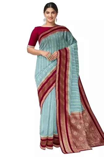 Sky blue zari woven designer saree