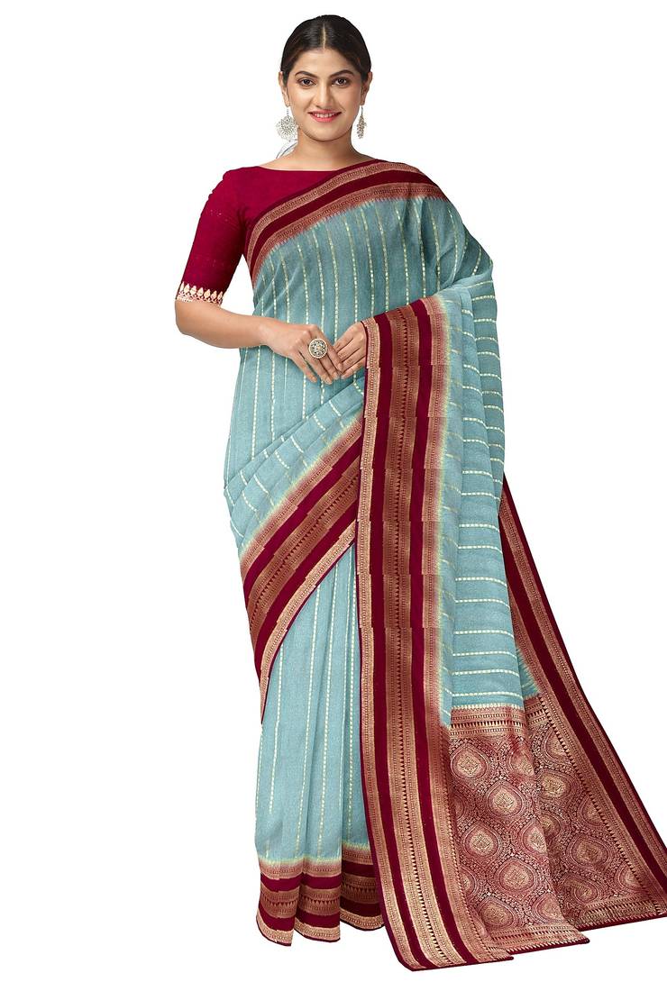 Sky blue zari woven designer saree