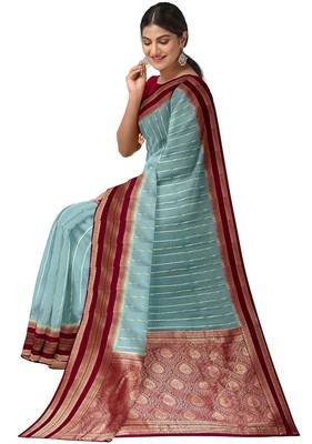 Sky blue zari woven designer saree 2