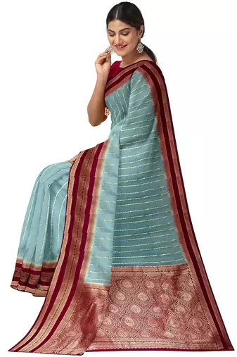 Sky blue zari woven designer saree