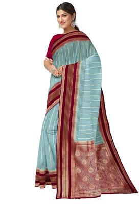 Sky blue zari woven designer saree 3