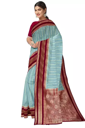 Sky blue zari woven designer saree