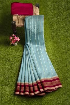 Sky blue zari woven designer saree 4
