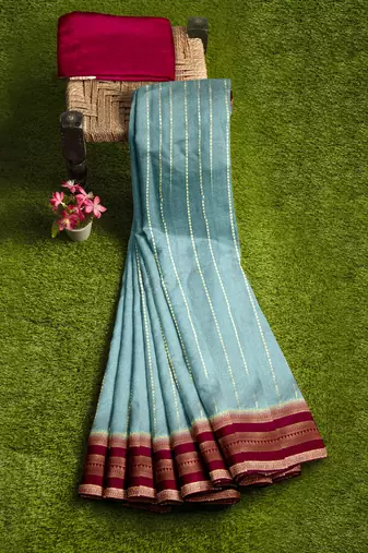 Sky blue zari woven designer saree
