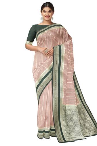 Dusty pink zari woven designer saree