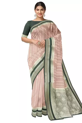 Dusty pink zari woven designer saree