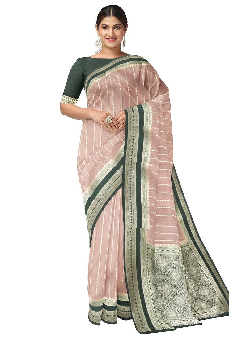 Dusty pink zari woven designer saree