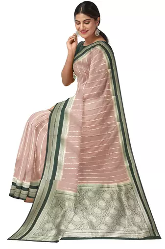 Dusty pink zari woven designer saree