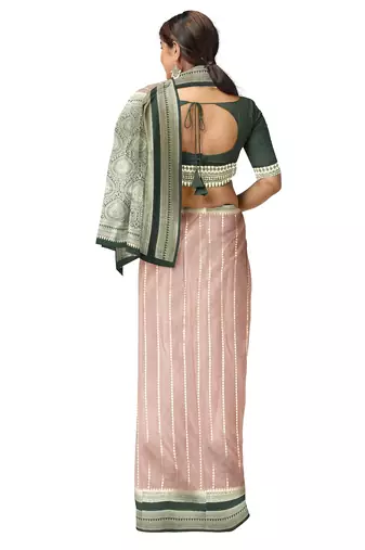 Dusty pink zari woven designer saree