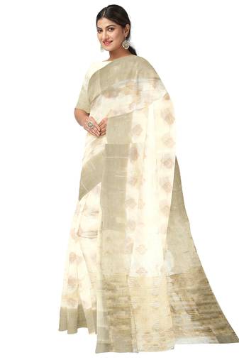 Cream oof white zari woven designer saree